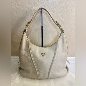 MCM Cream Leather Hobo Bag